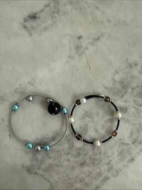 Pearl Accent Blue & Black Stretch Bracelet Set